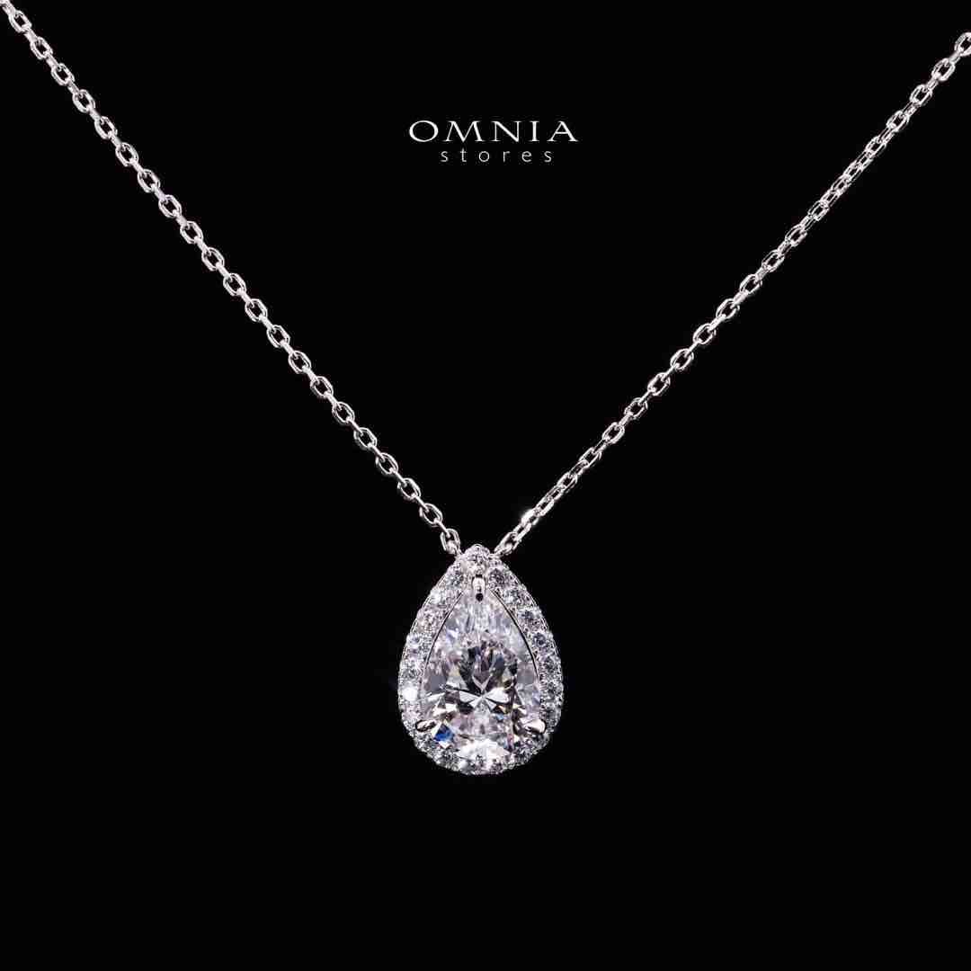 Omnia Fariah White Pear Pendant Necklace In 925 Silver High Quality Certified Lab Crafted Stones
