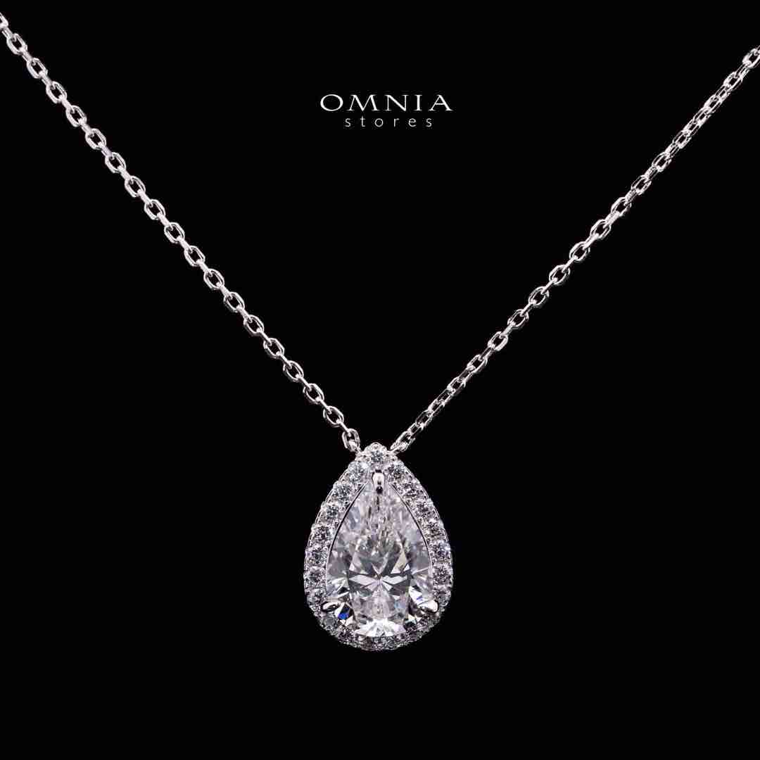 Omnia Fariah White Pear Pendant Necklace In 925 Silver High Quality Certified Lab Crafted Stones - Image 2
