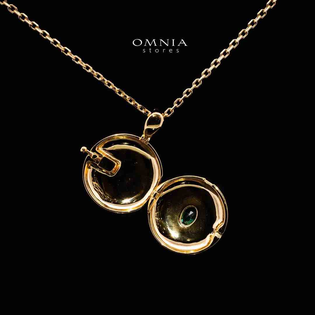 Omnia Firyal Gold Locket Peandant Necklace In 925 Silver High Quality Certified Lab Crafted Green Stones - Image 4