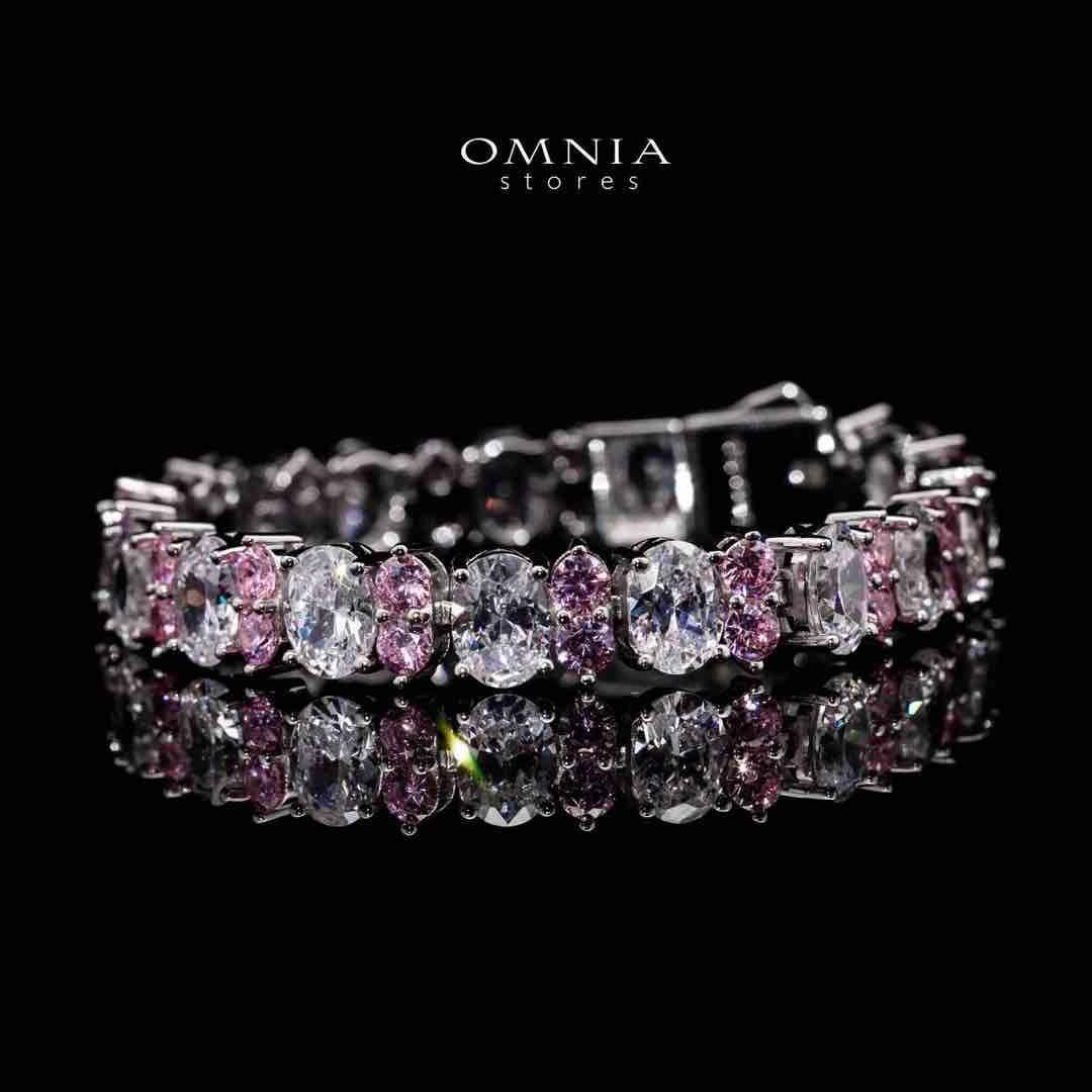 Omnia Jawaria Pink Silver Bracelet in 925 Silver with High-Quality Simulated Diamonds - Image 2