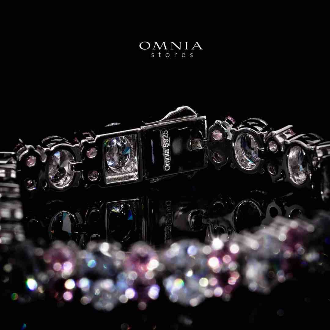 Omnia Jawaria Pink Silver Bracelet in 925 Silver with High-Quality Simulated Diamonds - Image 4
