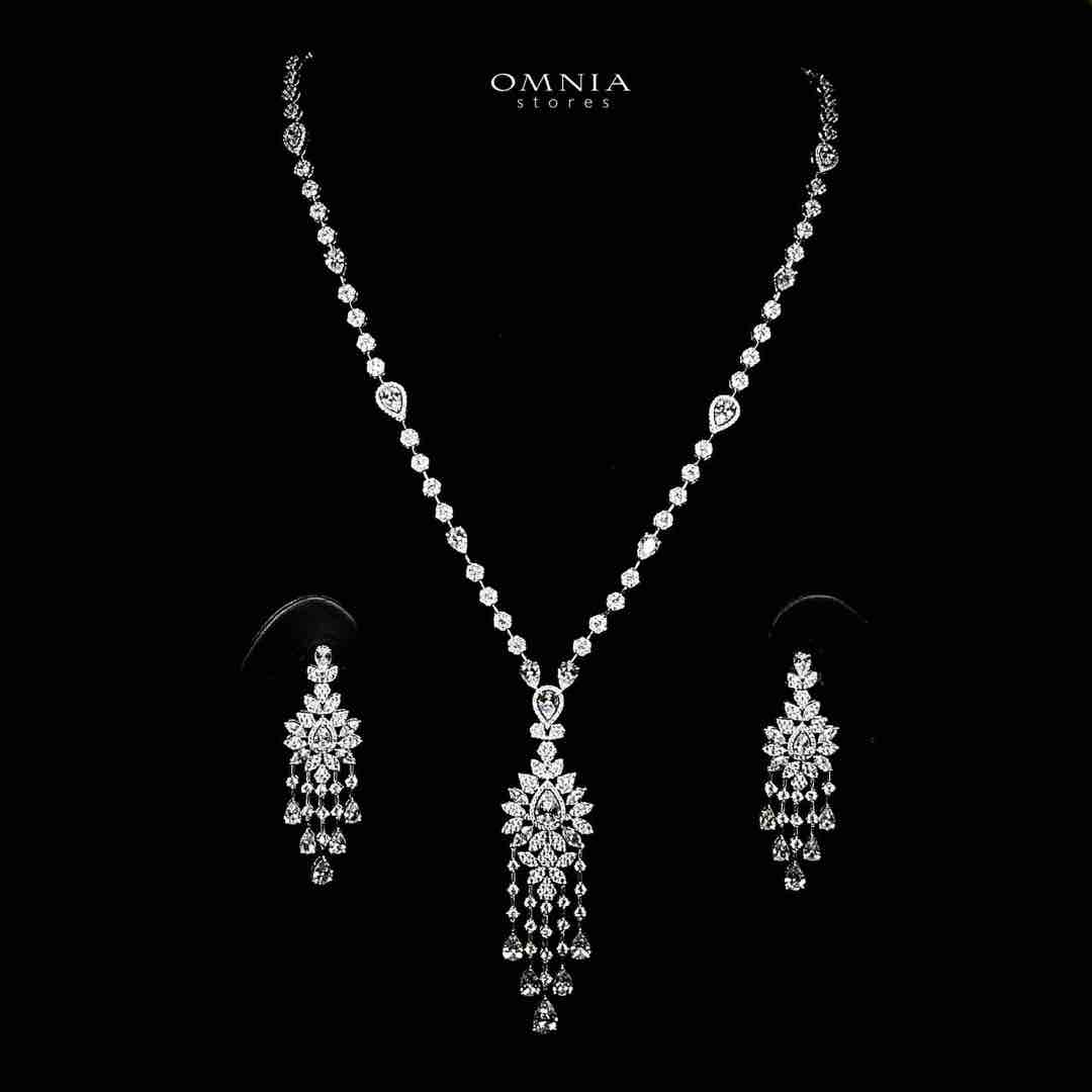 Azadeh White Bridal Long chain Set Accessories High Quality Zircon Stone In Rhodium Plated - Image 2