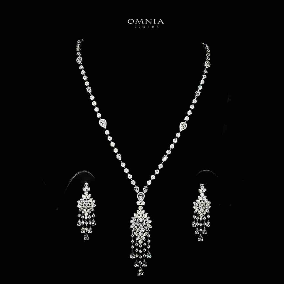 Azadeh White Bridal Long chain Set Accessories High Quality Zircon Stone In Rhodium Plated - Image 3