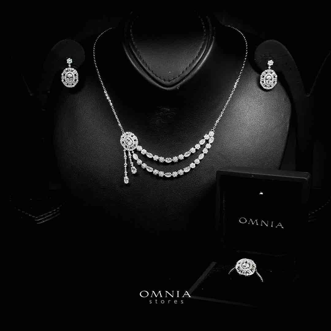 Omnia Majeeda White Necklace, Earrings and Ring Set in 925 Silver with High Quality Simulated Diamonds