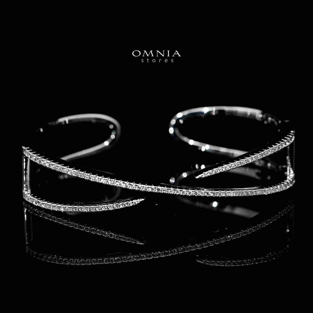 Omnia Hasna Luxury White Bracelet & RIng Set in High Quality Zircon Stone Rhodium Plated - Image 2