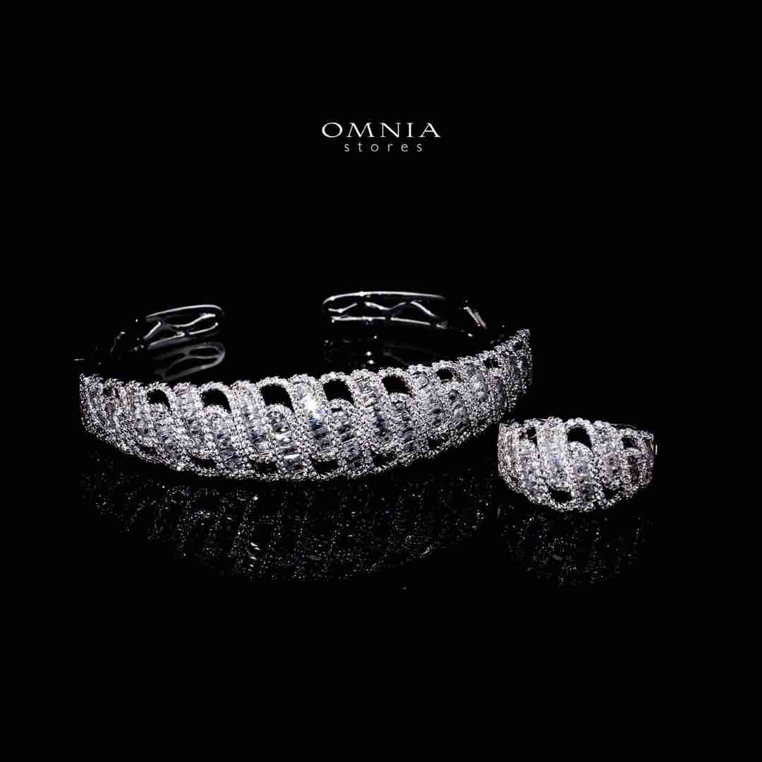 Omnia Aaniya Luxury White Bracelet & Ring Set in High Quality Zircon Stone Rhodium Plated - Image 2