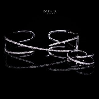 Omnia Hasna Luxury White Bracelet & RIng Set in High Quality Zircon Stone Rhodium Plated