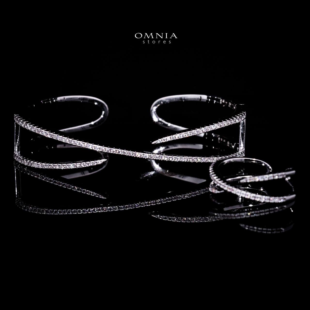 Omnia Hasna Luxury White Bracelet & RIng Set in High Quality Zircon Stone Rhodium Plated