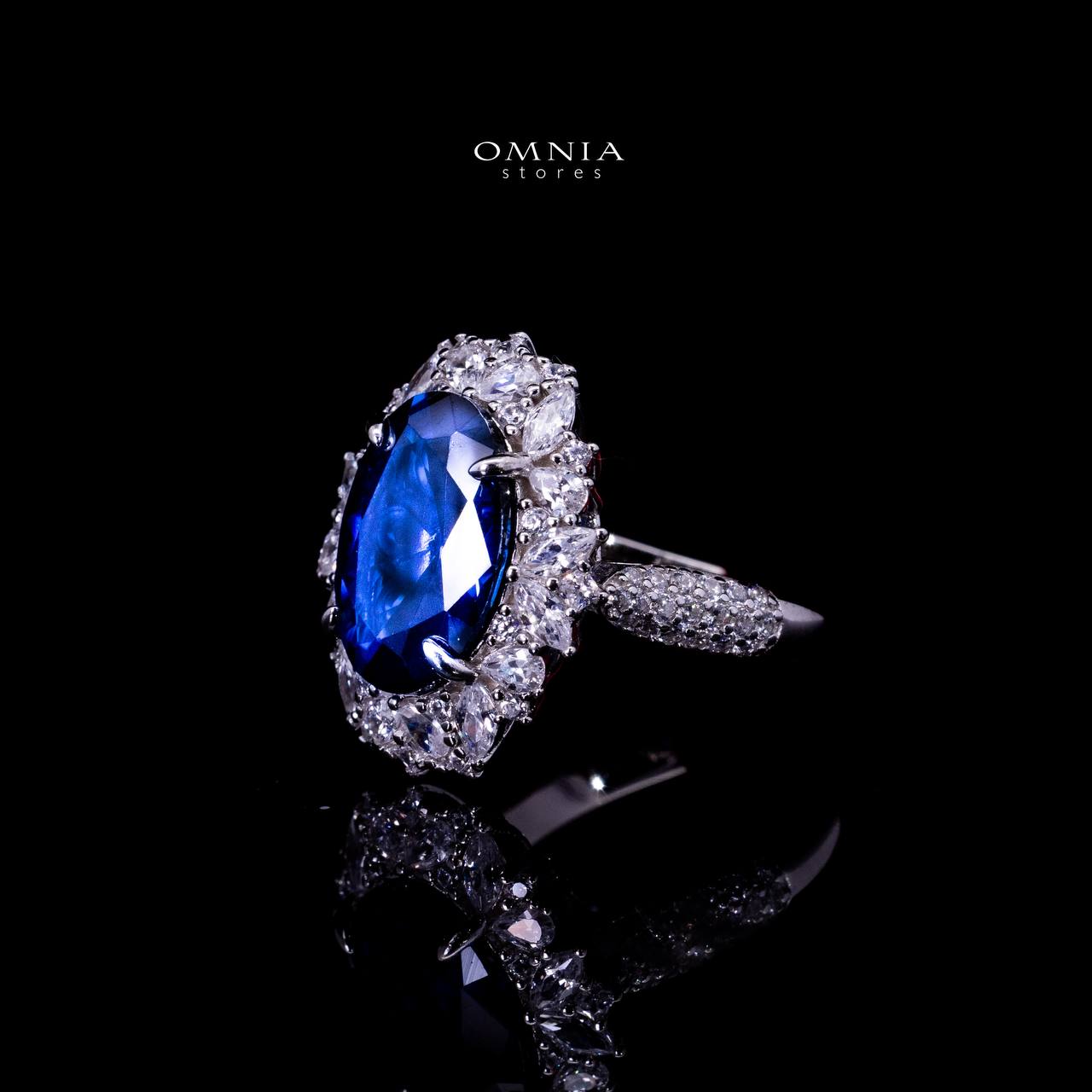 Omnia Anayah Royal Blue Stone Silver Ring in 925 Silver with High Quality Simulated Diamonds - Image 3