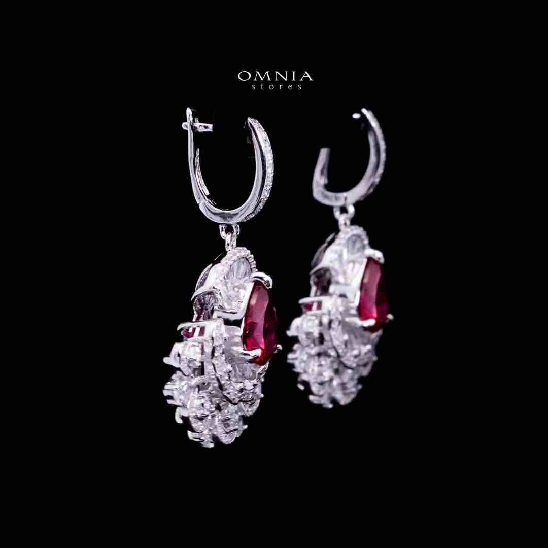 Omnia Aleyna Red Stone Silver Drop Earrings in 925 Silver with High Quality Simulated Diamonds - Image 3