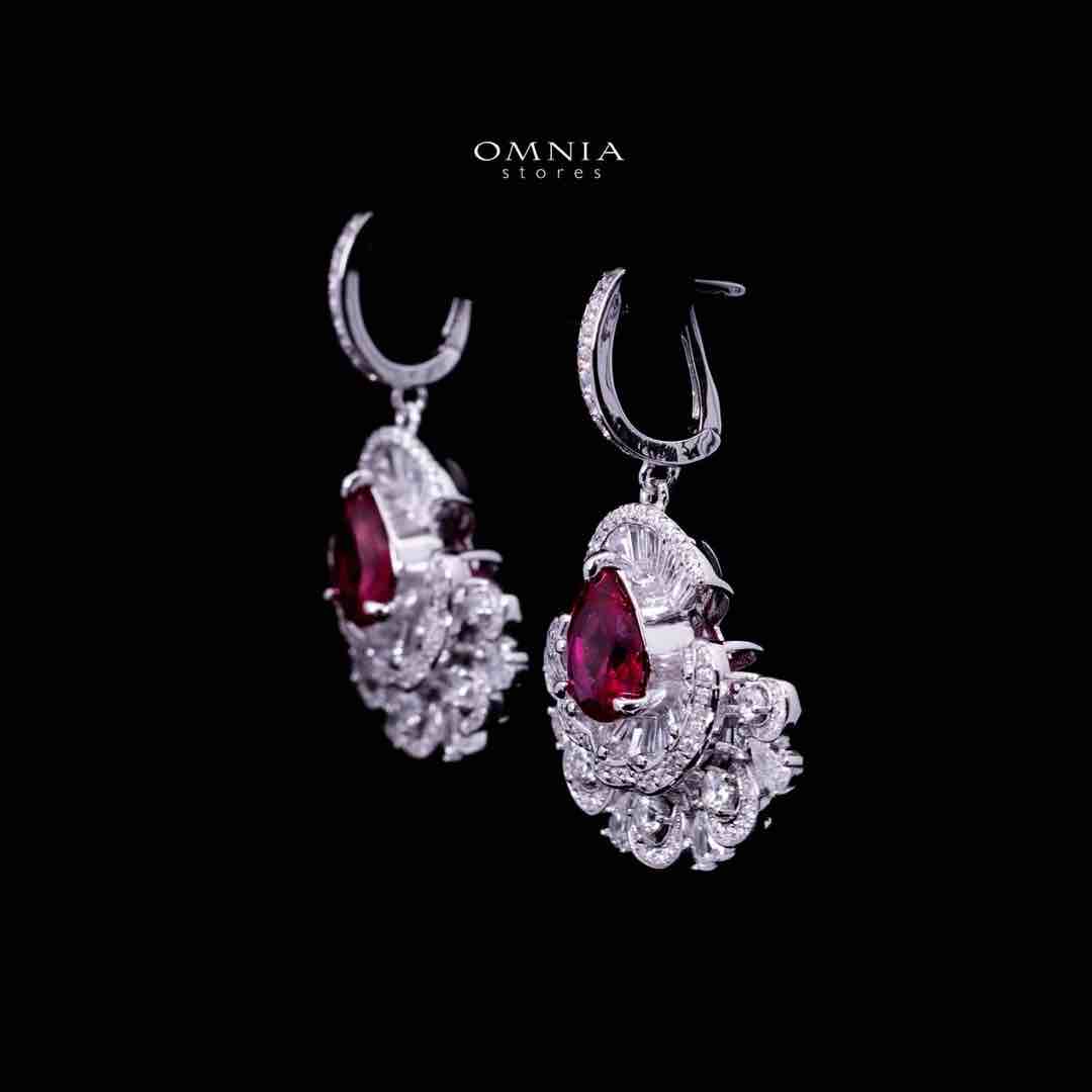 Omnia Aleyna Red Stone Silver Drop Earrings in 925 Silver with High Quality Simulated Diamonds - Image 4