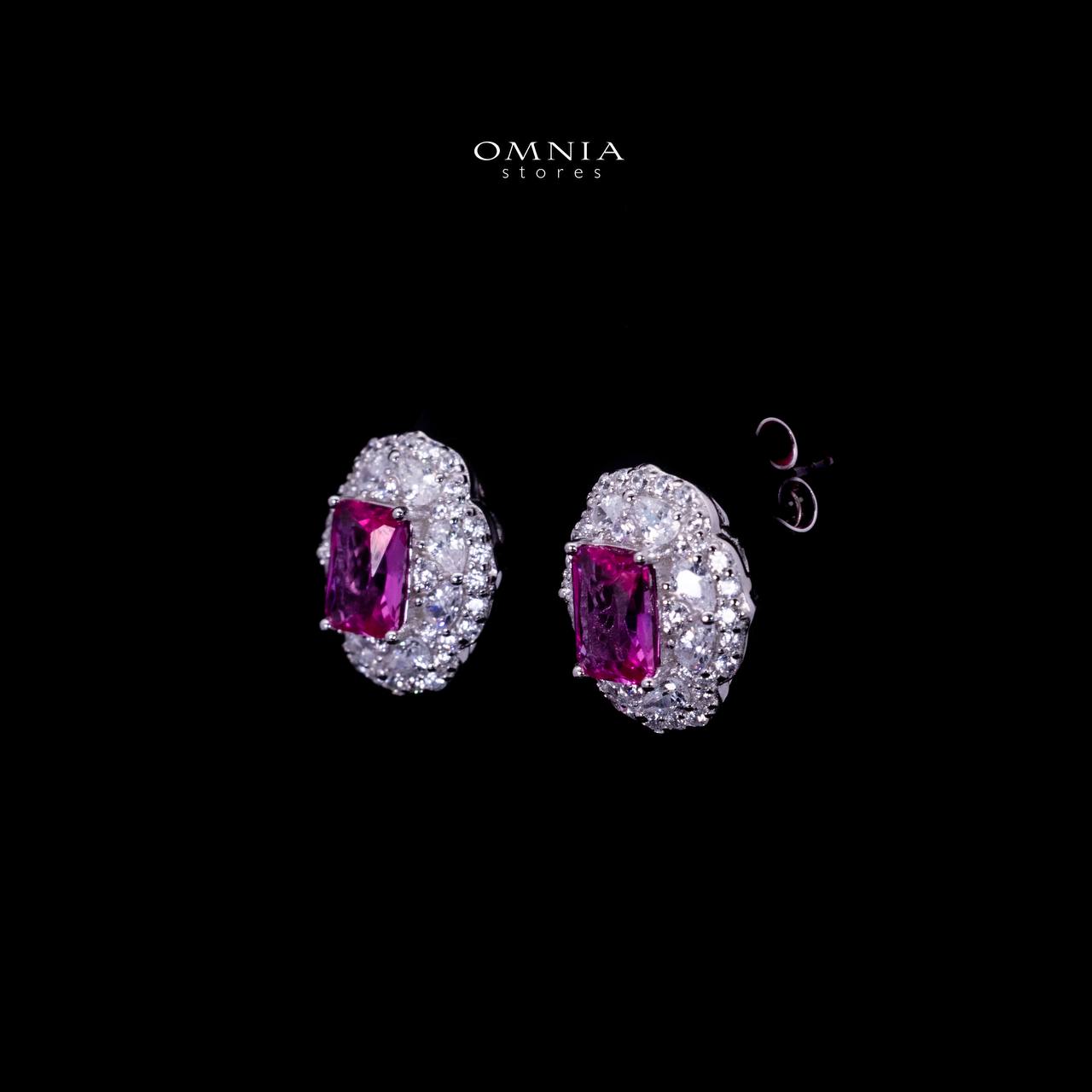 Omnia Raeya Purple Silver Stud Earrings in 925 Silver with High Quality Simulated Diamonds - Image 3