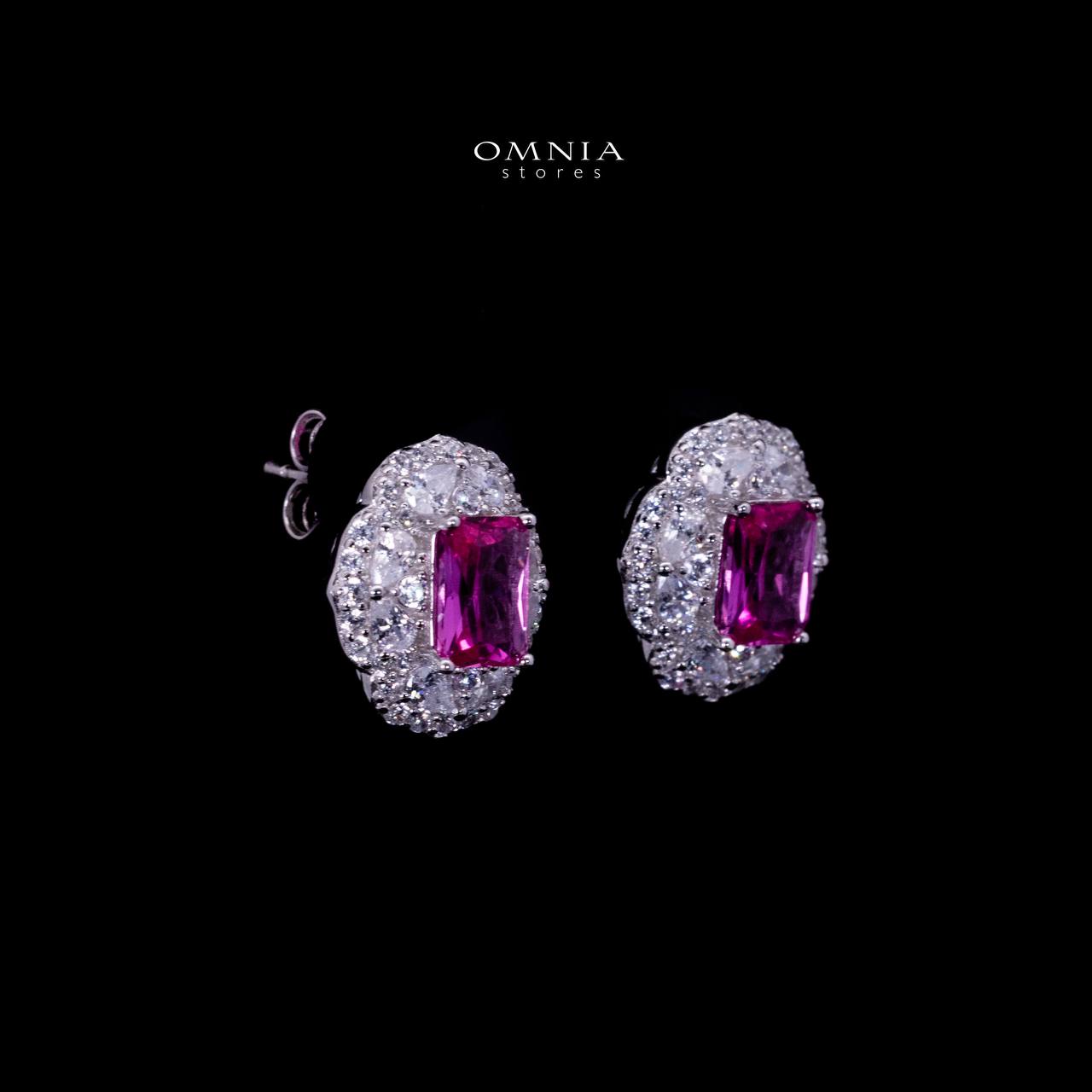 Omnia Raeya Purple Silver Stud Earrings in 925 Silver with High Quality Simulated Diamonds - Image 2