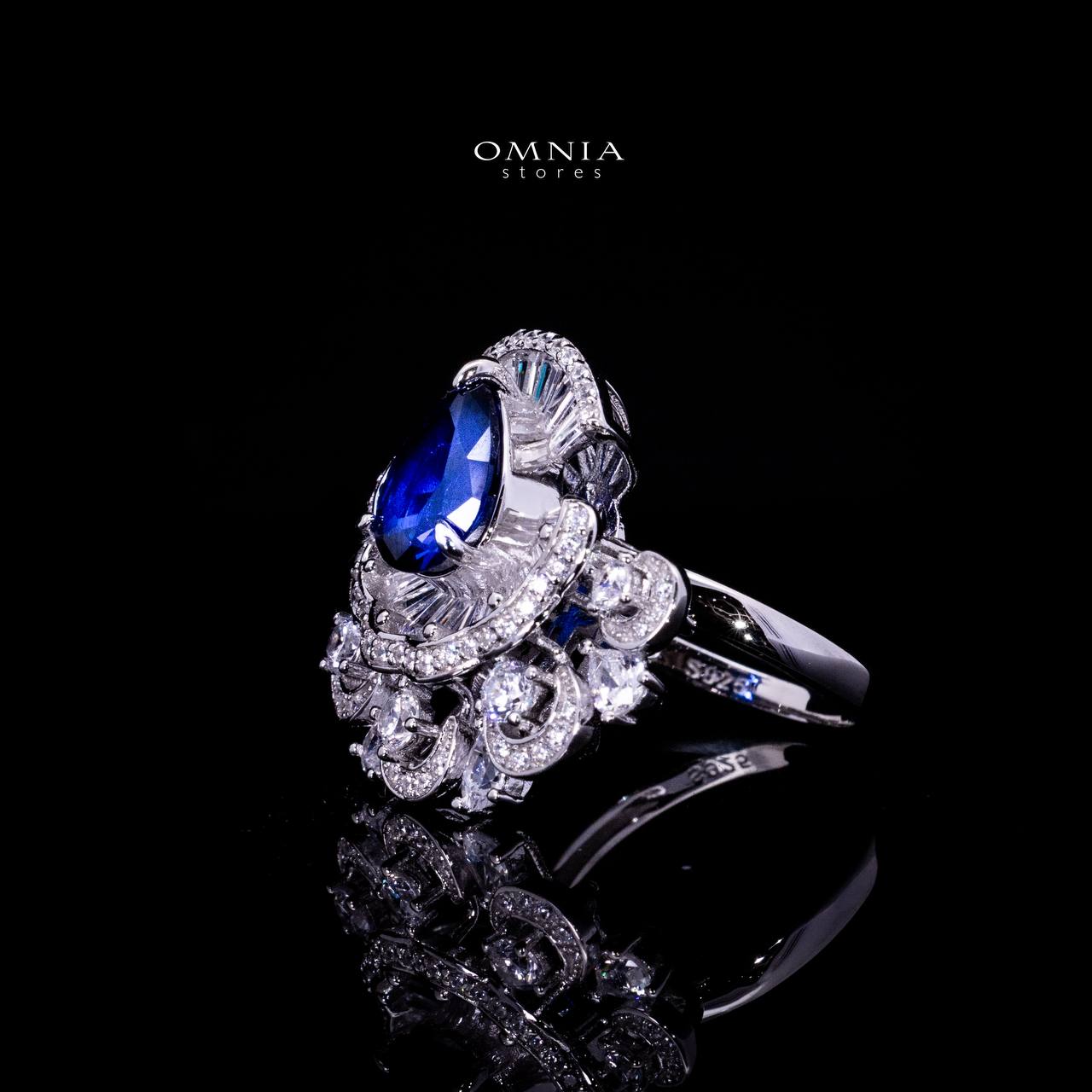 Omnia Aleyna Royal Blue Stone Silver RIng in 925 Silver with High Quality Simulated Diamonds - Image 2