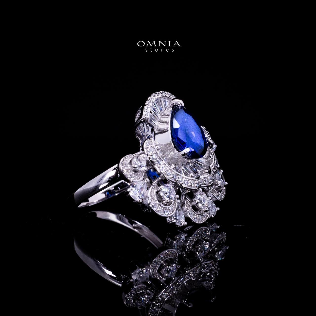 Omnia Aleyna Royal Blue Stone Silver RIng in 925 Silver with High Quality Simulated Diamonds - Image 3
