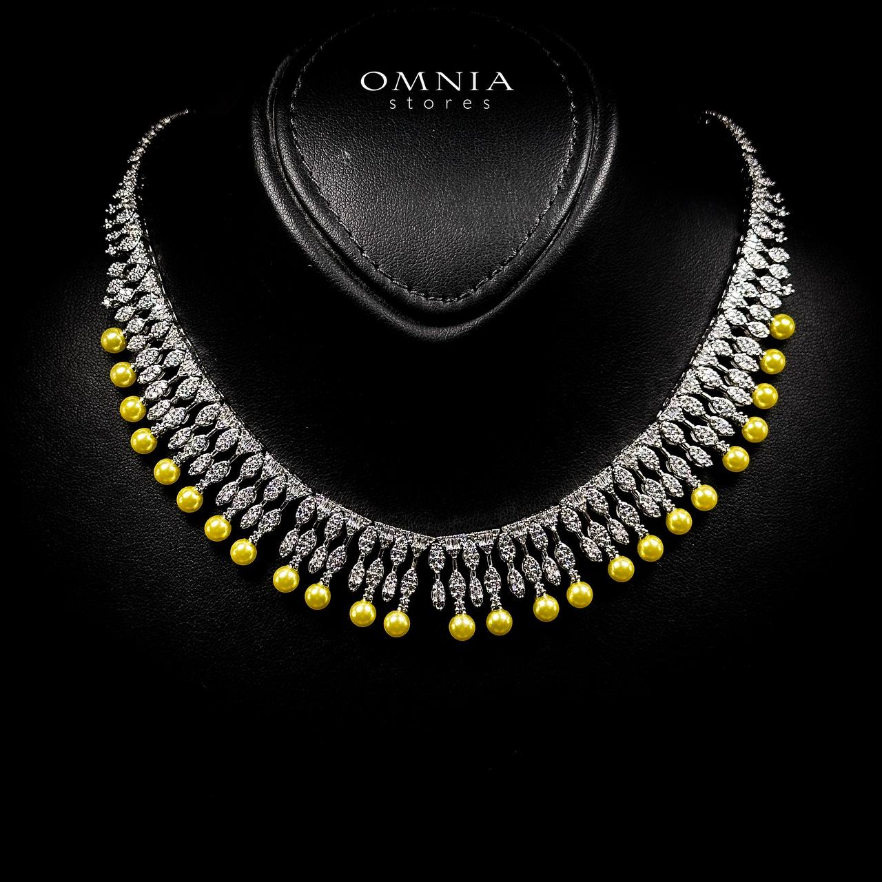 Omnia Shaika White in Golden Pearl Luxury Bridal Full Set in High Quality Zircon Stone Rhodium Plated - Image 2