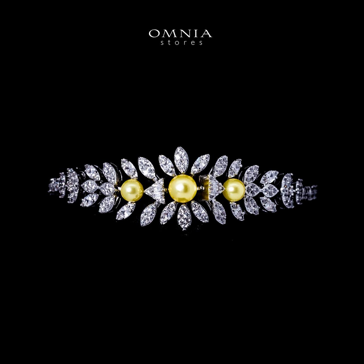 Omnia Shaika White in Golden Pearl Luxury Bridal Full Set in High Quality Zircon Stone Rhodium Plated - Image 3