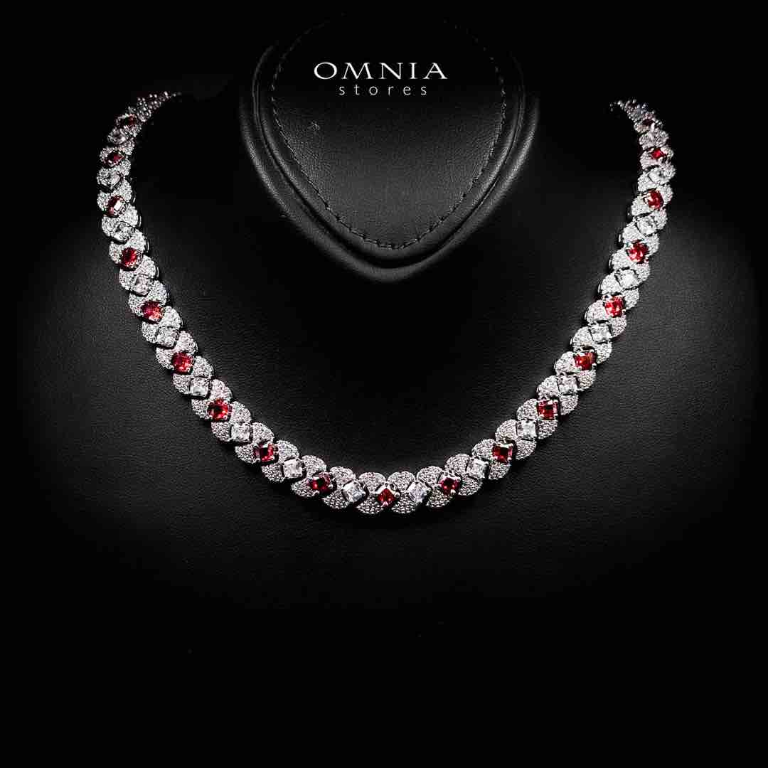 Omnia Layan Red Bridal Full Set in High-Quality Zircon Stone Rhodium Plated - Image 2