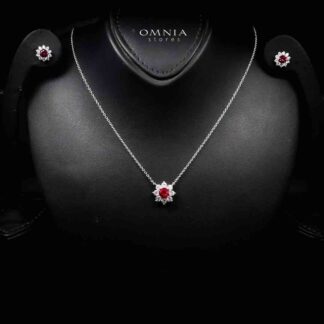 Naisha Lab Grown With GRC Certified Ruby Red Stones Necklace and Earrings Set in 925 Silver