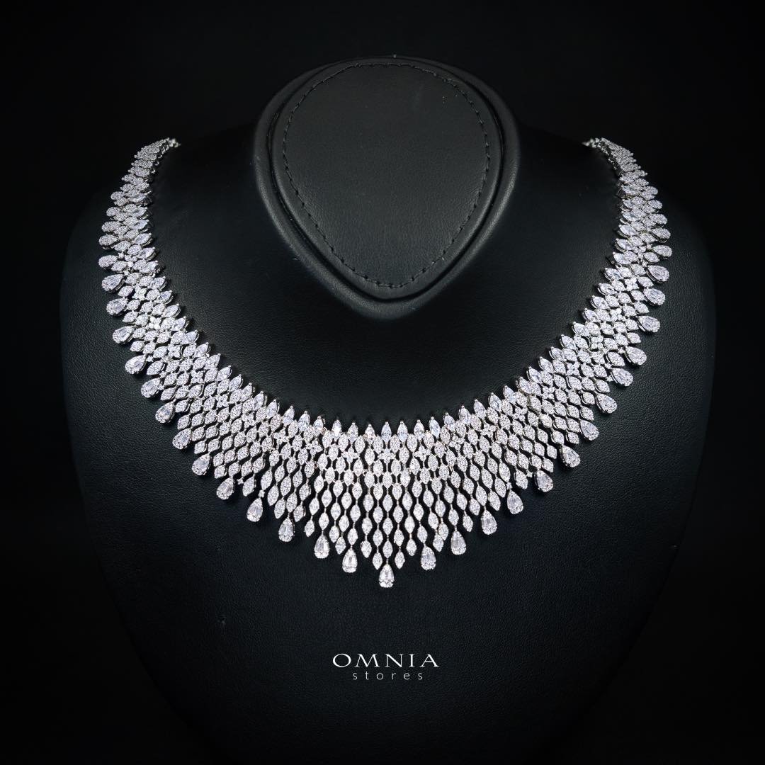 Omnia Raawiya White Luxury Bridal Set In Rhodium Plated with High Quality Zircon Stones - Image 2