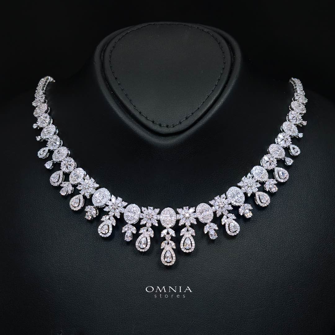Omnia Trisha White Full set Accessories in High Quality Zircon Stone in Rhodium Plated - Image 2