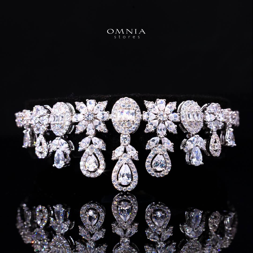 Omnia Trisha White Full set Accessories in High Quality Zircon Stone in Rhodium Plated - Image 4