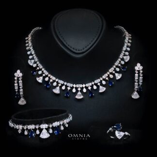 Omnia Marwa Blue Bridal Full Set in High Quality Zircon Stone Rhodium Plated( only available in ksa)