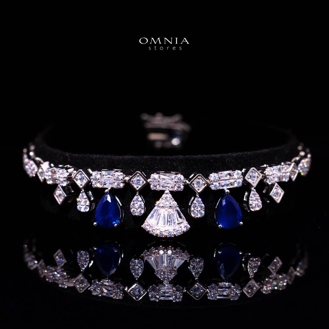 Omnia Marwa Blue Bridal Full Set in High Quality Zircon Stone Rhodium Plated( only available in ksa) - Image 3