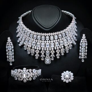 Omnia Kaila Luxury Bridal White Choker Full Set in High Quality Zircon Stone Rhodium Plated