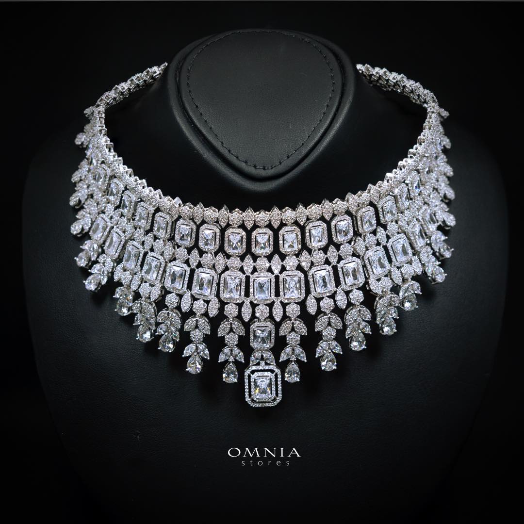 Omnia Kaila Luxury Bridal White Choker Full Set in High Quality Zircon Stone Rhodium Plated - Image 2