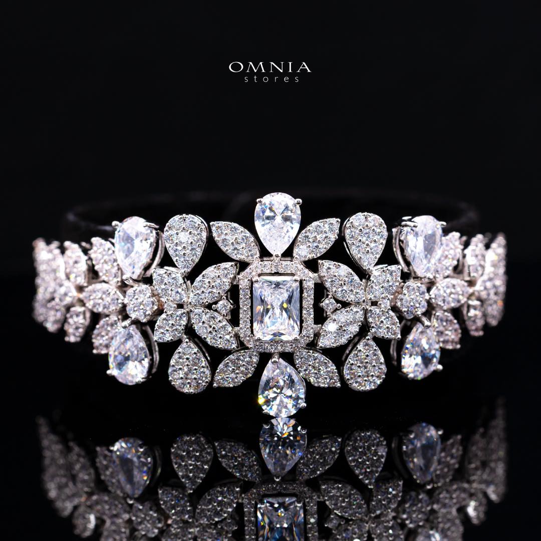 Omnia Kaila Luxury Bridal White Choker Full Set in High Quality Zircon Stone Rhodium Plated - Image 4