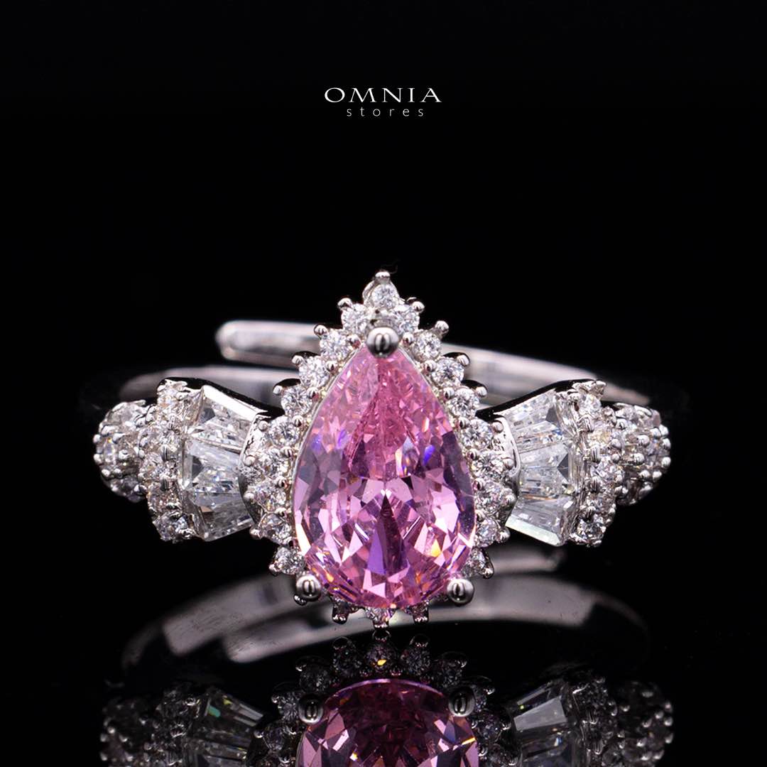 Omnia Ghada Pink Bridal Full Set with Rhodium Plated in High Quality Zircon Stone Rhodium Plated - Image 4