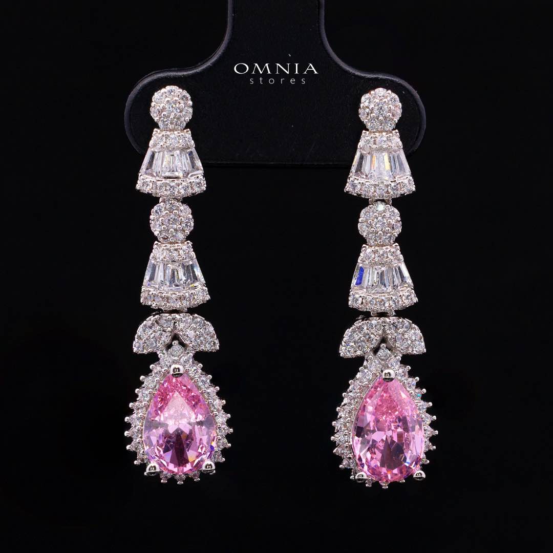 Omnia Ghada Pink Bridal Full Set with Rhodium Plated in High Quality Zircon Stone Rhodium Plated - Image 5