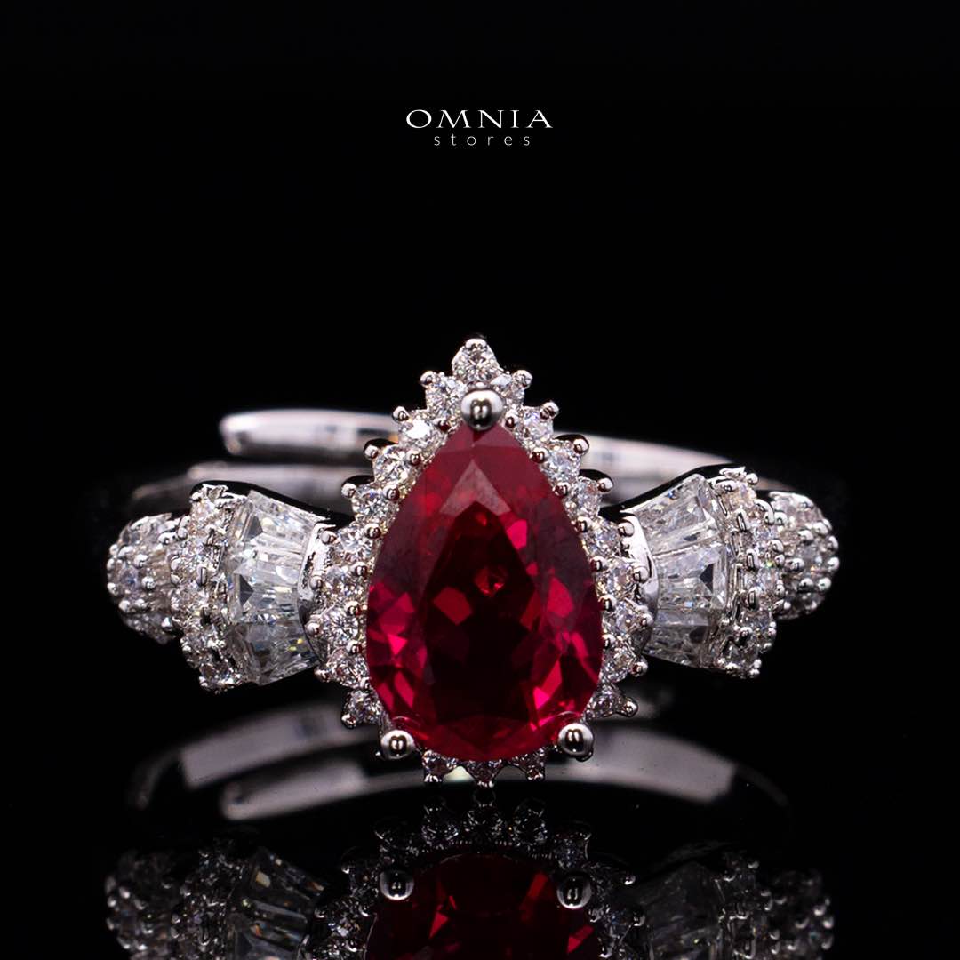 Omnia Ethereal Red Drop Luxury Bridal Full Set in High Quality Rhodium Plated Zircon Stones - Image 4