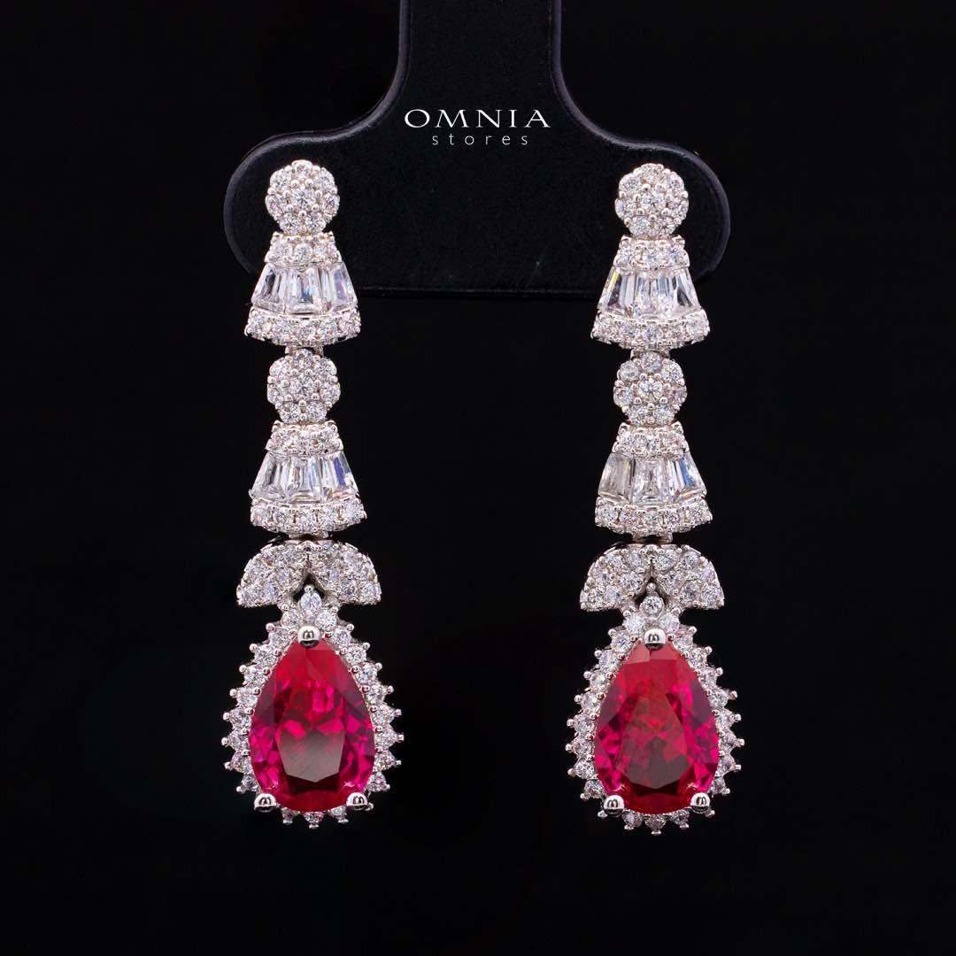 Omnia Ethereal Red Drop Luxury Bridal Full Set in High Quality Rhodium Plated Zircon Stones - Image 5