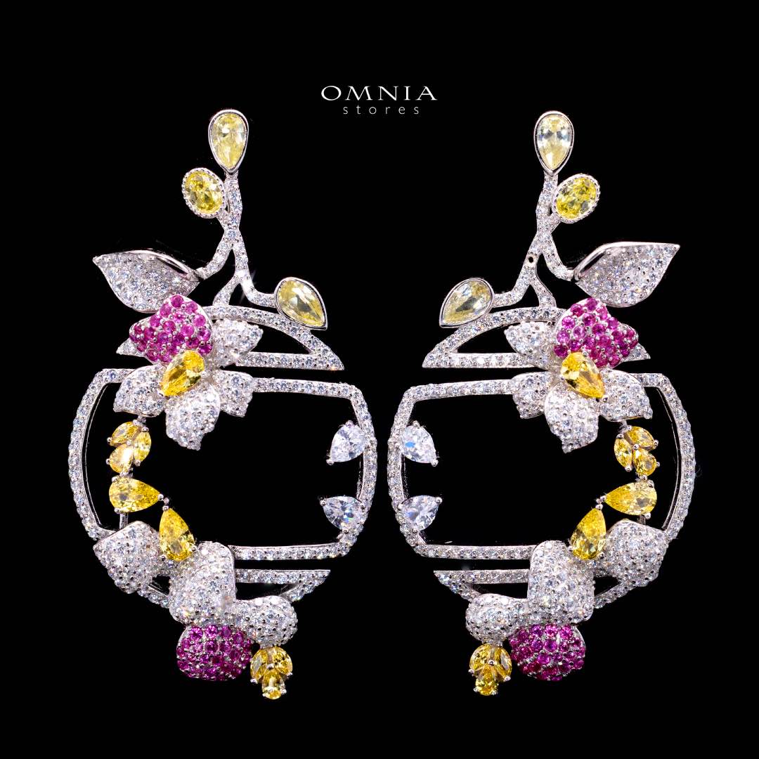 Omnia Zabi Multi Color Silver Drop Earrings with 925 Silver High Quality Simulated Diamonds Stones