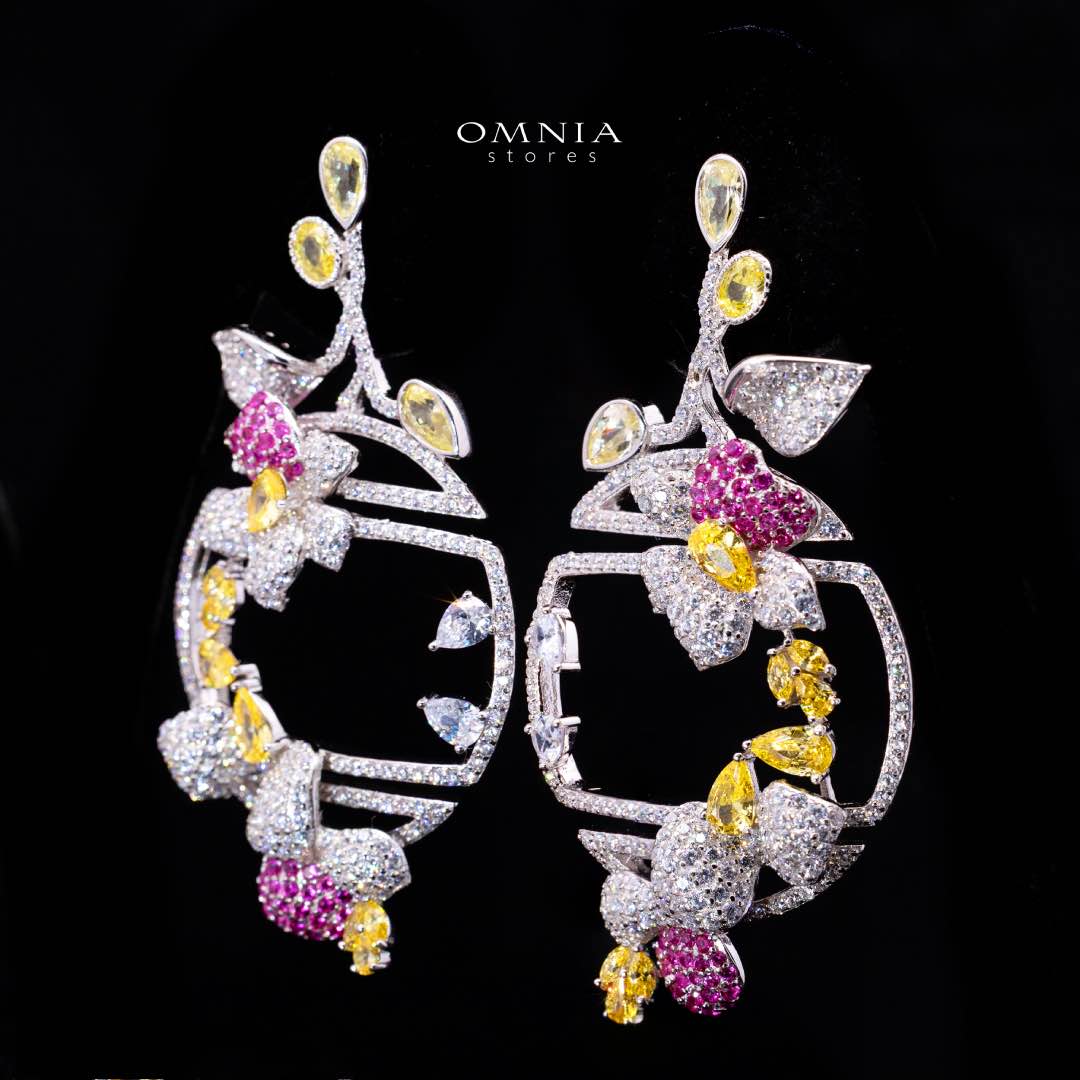 Omnia Zabi Multi Color Silver Drop Earrings with 925 Silver High Quality Simulated Diamonds Stones - Image 2