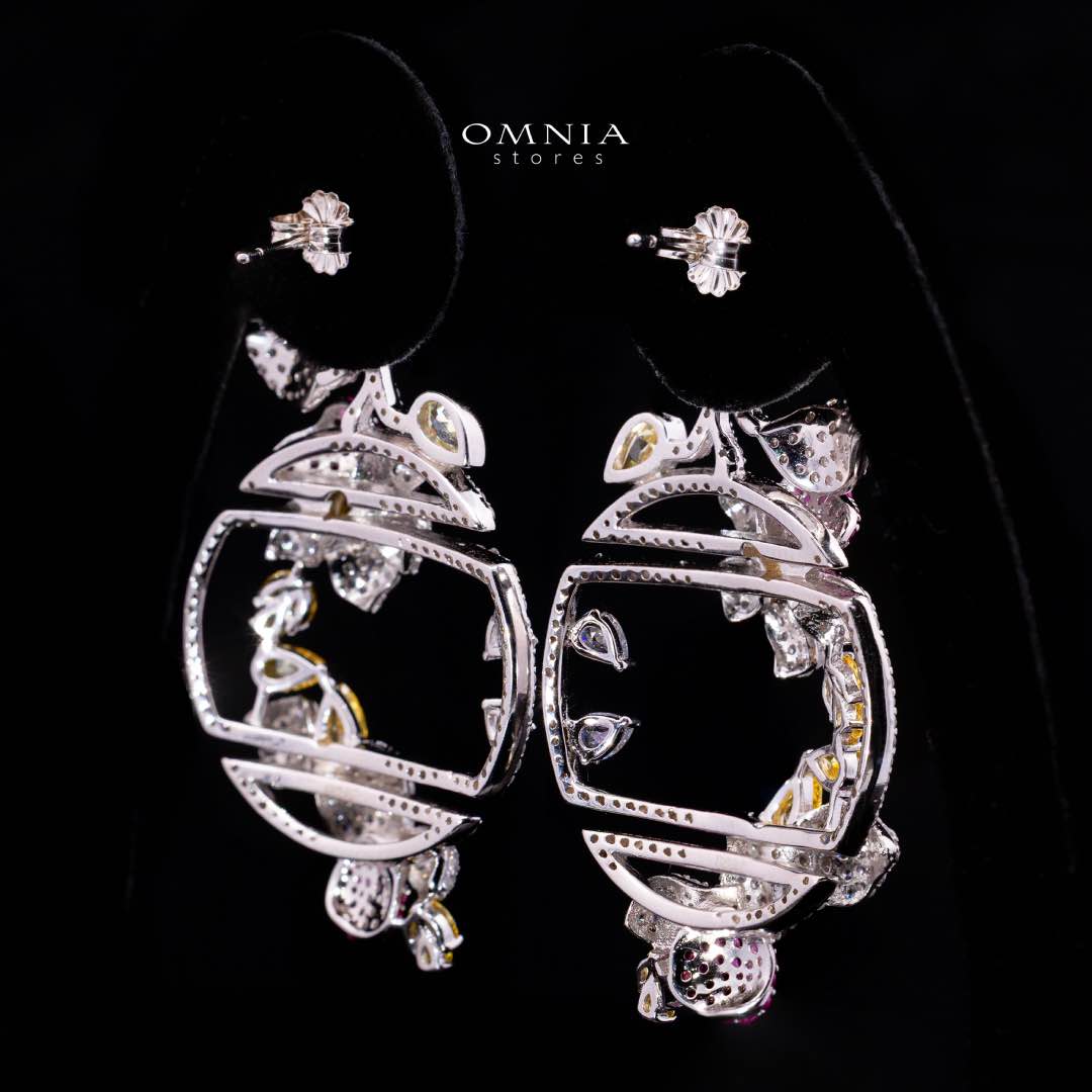 Omnia Zabi Multi Color Silver Drop Earrings with 925 Silver High Quality Simulated Diamonds Stones - Image 3