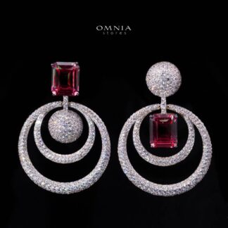 Omnia Siaad Red and White Silver Drop Earrings with 925 Silver High Quality Simulated Diamonds Stones
