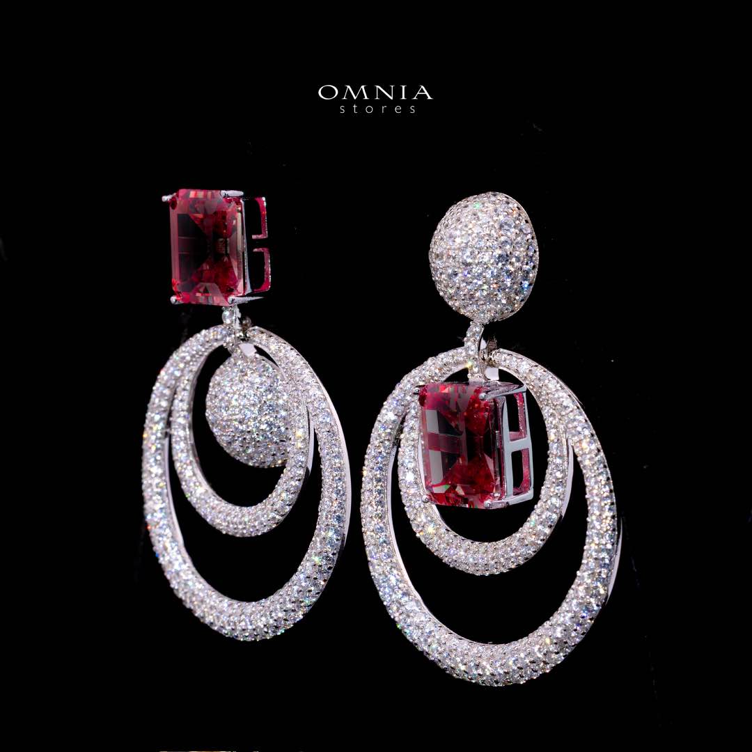 Omnia Siaad Red and White Silver Drop Earrings with 925 Silver High Quality Simulated Diamonds Stones - Image 2