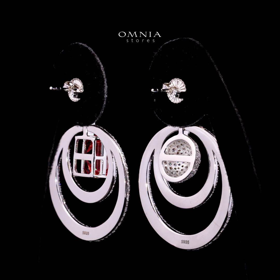 Omnia Siaad Red and White Silver Drop Earrings with 925 Silver High Quality Simulated Diamonds Stones - Image 3