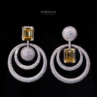 Omnia Siaad Yellow and White Silver Drop Earrings with 925 Silver High Quality Simulated Diamonds Stones