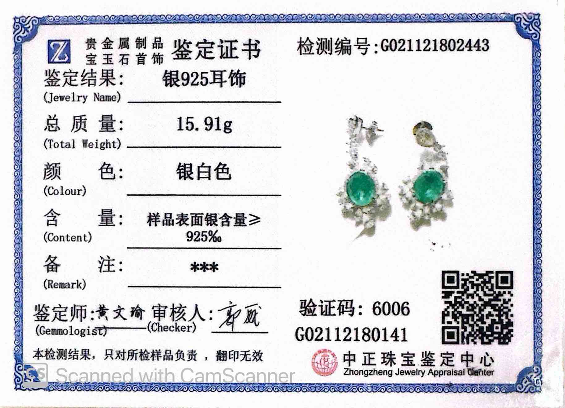 Omnia Saiyyda White and Green Drop Earrings In 925 Silver High Quality Certified Lab Crafted Stones - Image 4