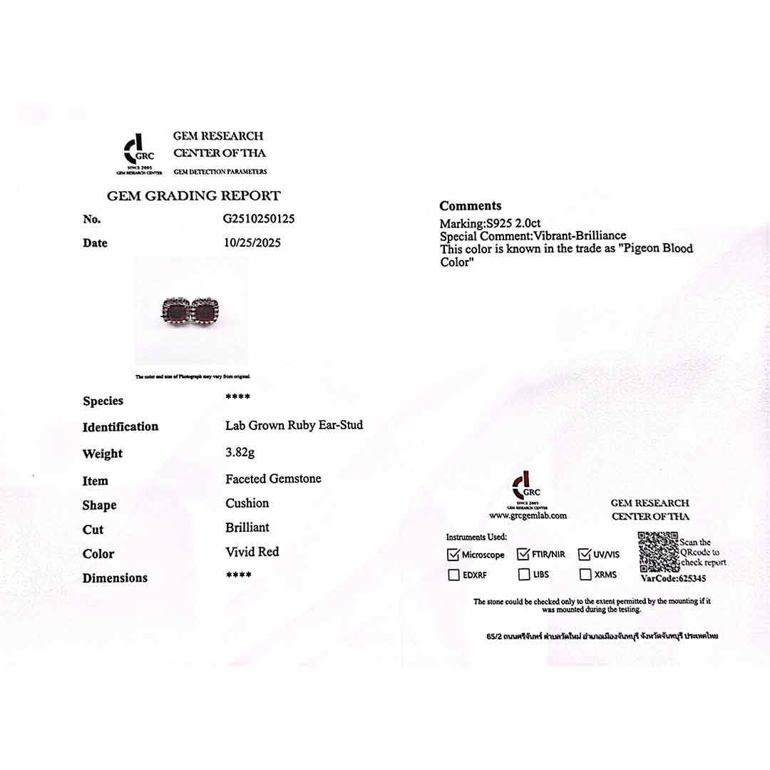 Dareema Lab Grown Ruby Red Stones With GRC Certifited Square Stud Earrings in 925 Silver - Image 4