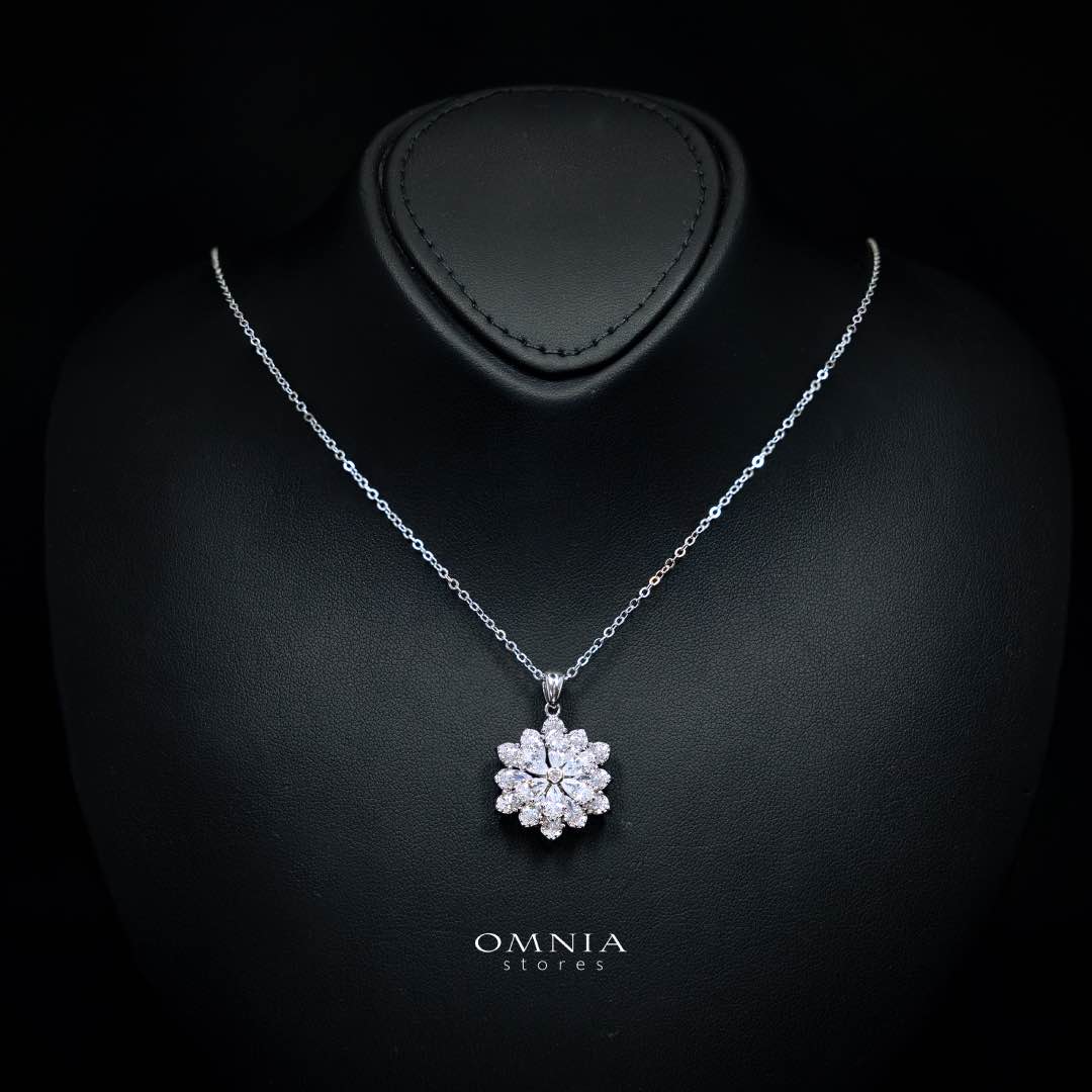 Omnia Damiyah White Floral Silver Pendant Necklace in 925 Silver with High Quality Simulated Diamonds - Image 2