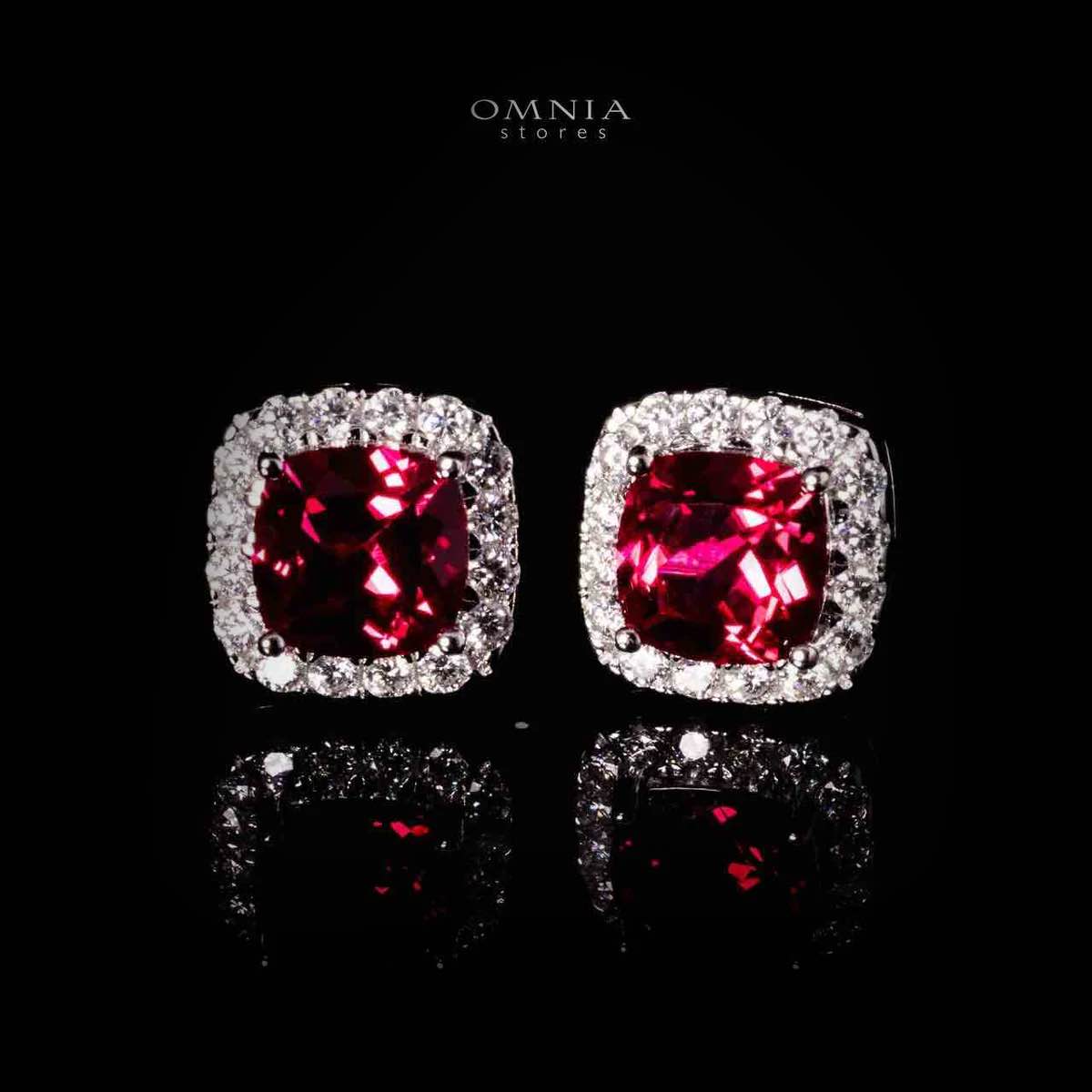 Dareema Lab Grown Ruby Red Stones With GRC Certifited Square Stud Earrings in 925 Silver