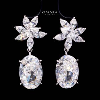 Omnia Radhiya Silver Drop Earrings In 925 Silver High Quality Lab Crafted Stones