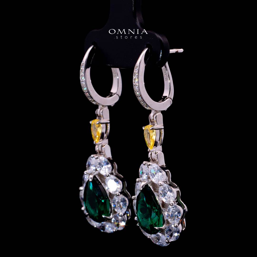 Omnia Amarah Green & Yellow Stone Drop Earrings in 925 Silver with High Quality Simulated Diamonds - Image 2