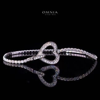 Omnia Emma White Silver Heart Tennis Bracelet in 925 Silver with High-Quality Moissanite Stones