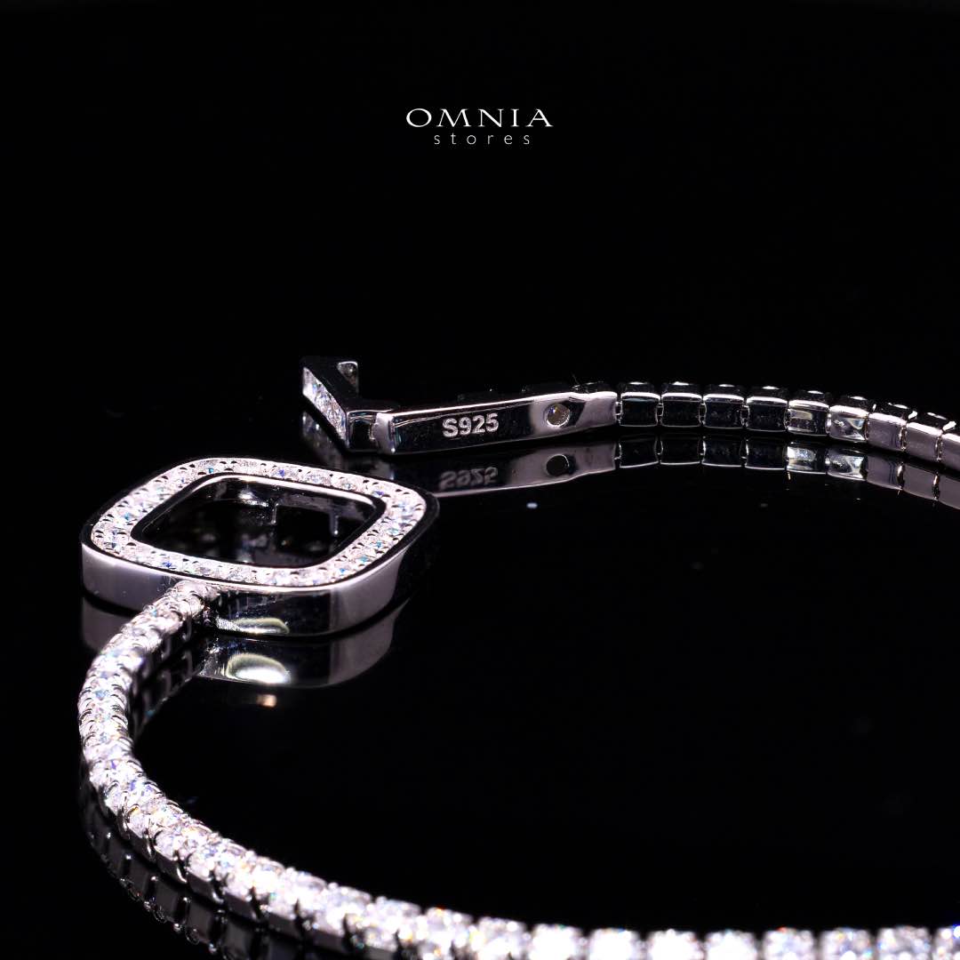 Omnia Emma White Square Silver Tennis Bracelet in 925 Silver with High-Quality Moissanite Stones - Image 2
